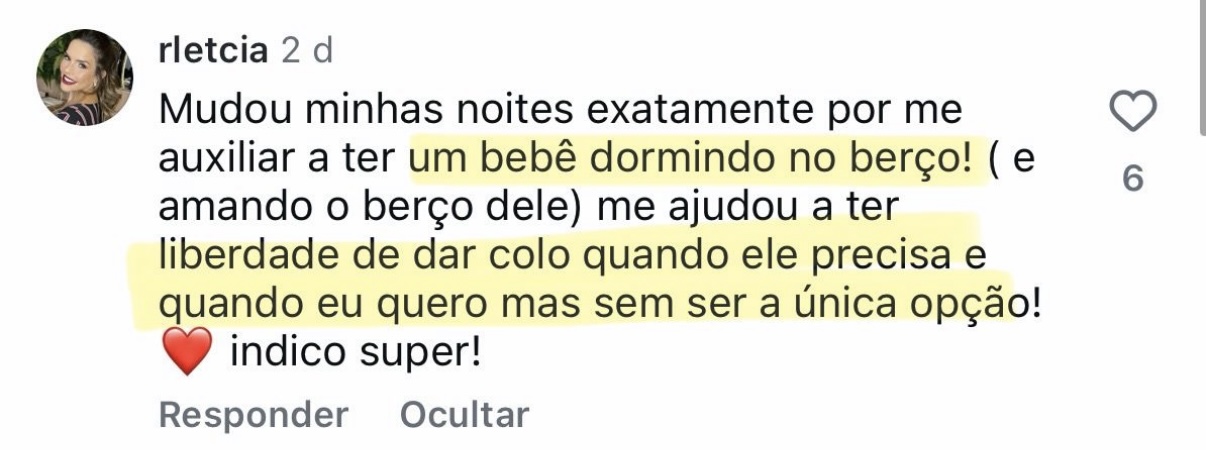 Depoimento da Letícia: bebê dormindo no berço e liberdade de dar colo quando quer