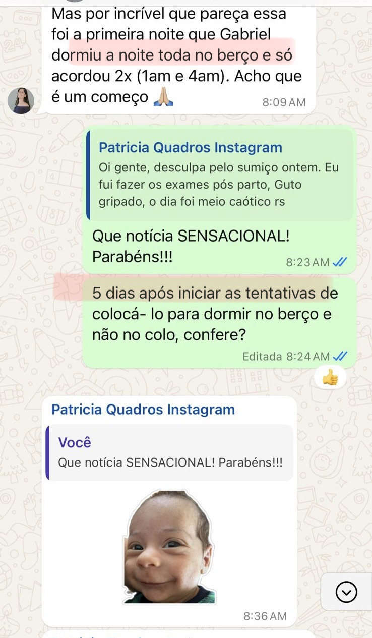 5 dias depois, dormindo a noite toda no berço